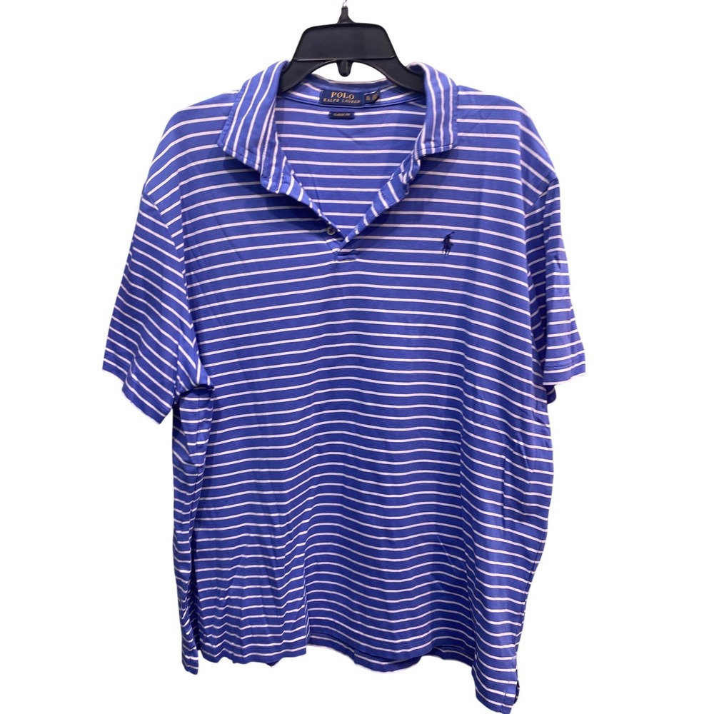 Polo Ralph Lauren Mens XL Classic Fit Striped Short Sleeve Polo Shirt blue